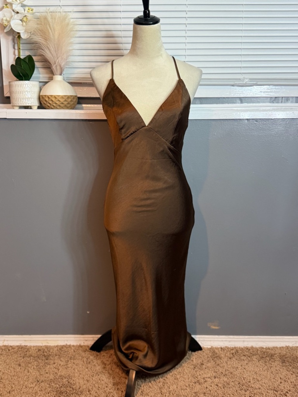 Hello Molly Chocolate Brown Satin Slip Midi Dress - Picture 4 of 8